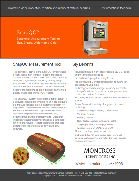 SnapQC Benchtop vision inspection system for food production